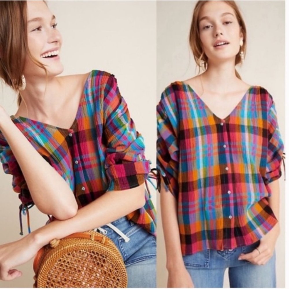 Anthropologie Maeve Amelia Madras Cotton Top - L